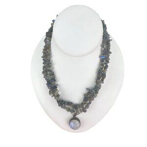 Handcrafted Labradorite Chip Necklace With Moonstone Pendant